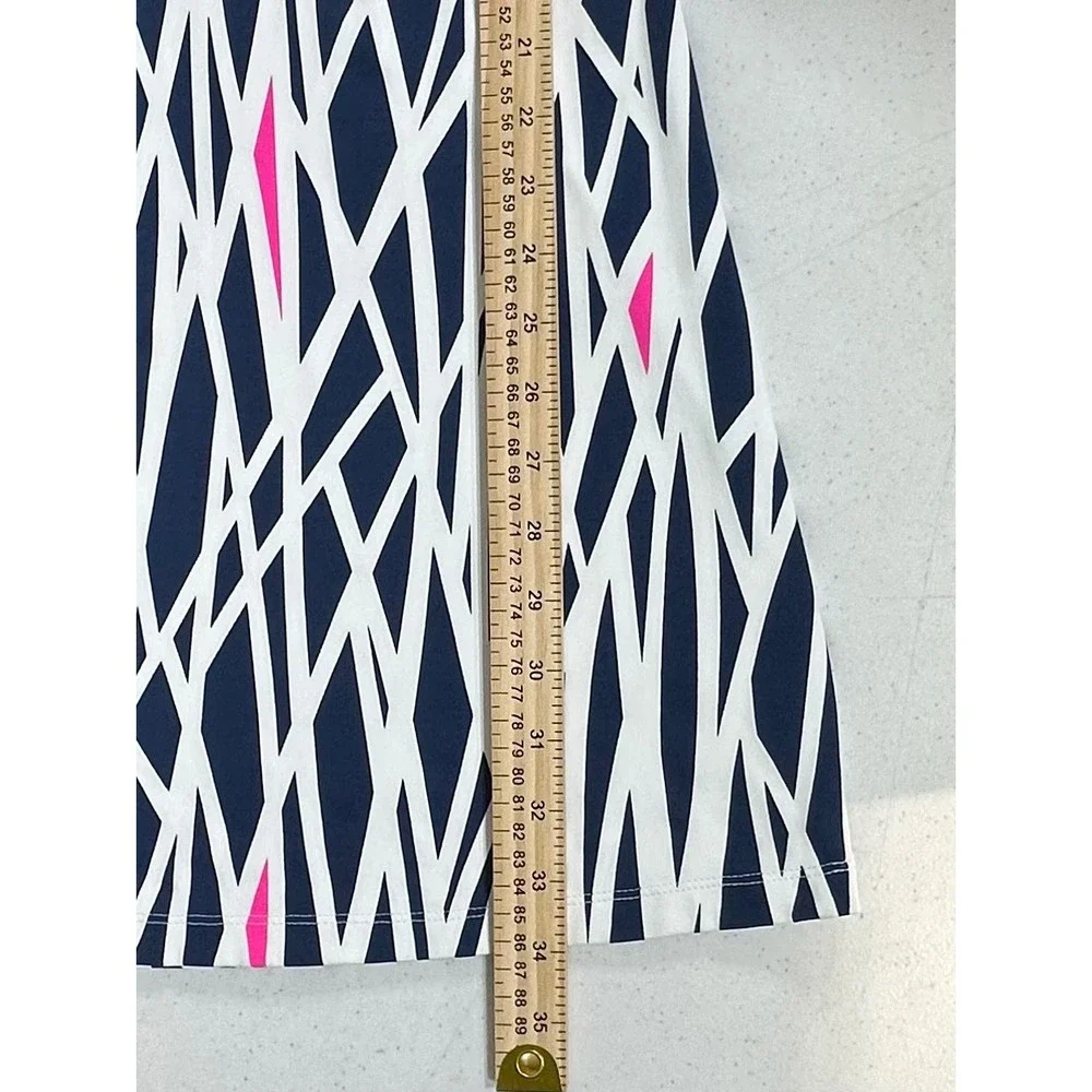 Mahi Gold Navy White‎ Pink Shift Dress Size XXS Geometric Print 3/4 Sleeve